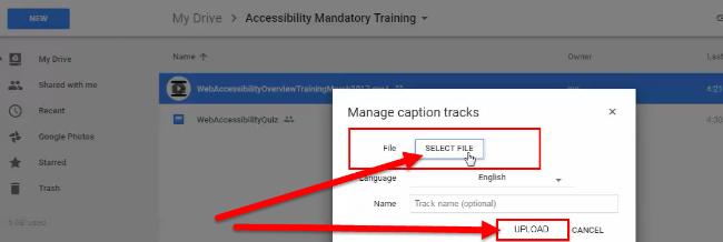 How to add caption track in Google Drive