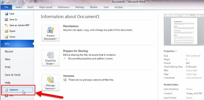 Visual of clicking on the file menu and then the options tab, as described in text above.