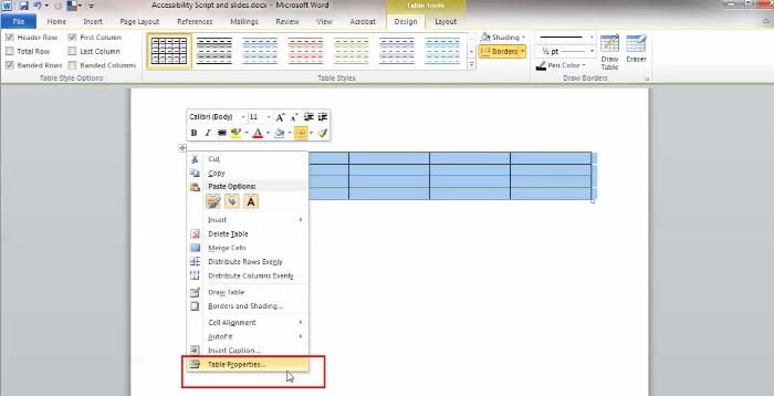 clicking on table properties, as described in text above