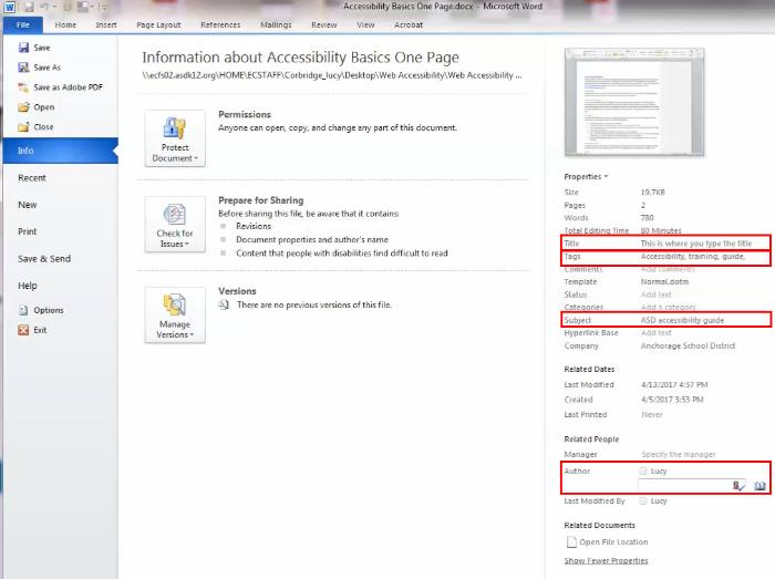 Screenshot indicating where to add metadata, as described in the text above.