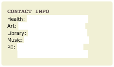 Contact Info
Health: stone_laura@asdk12.orgArt: mitchell_hollis@asdk12.orgLibrary: kean_anya@asdk12.org
Music: arnold_karen@asdk12.org
PE: steen_cynthia@asdk12.org
      rusch_jonathan@asdk12.org

